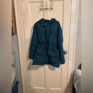 Abercrombie & Fitch Blue Puffer Parka Missing Fur On Hood Size Medium